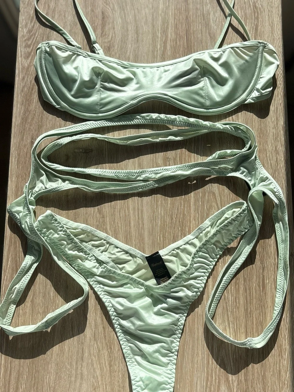 Fredericks of Hollywood aqua satin bralette thong and garter strappy set - Picture 7 of 7